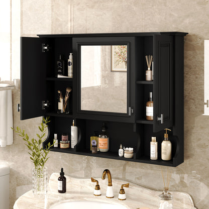 Wall Mounted Bathroom Medicine Wall Cabinet With Mirror &amp; Open Shelves