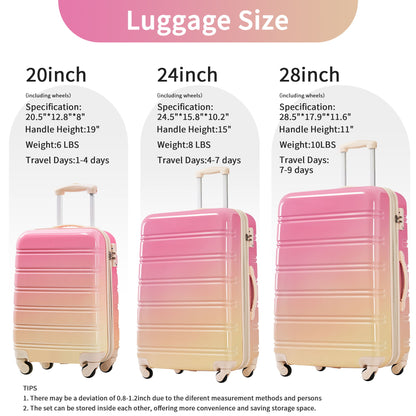 Hardshell Luggage Sets 3 Piece Gradient Color Expandable Suitcase With Spinner Wheels And Tsa Lock Lightweight 20&quot; 24&quot; 28&quot; Available