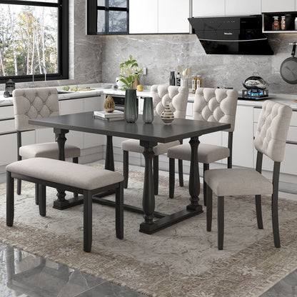6 Piece Dining Table And Chair Set With Special-Shaped Legs And Foam-Covered Seat Backs&amp;Cushions For Dining Room
