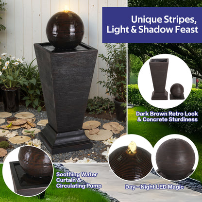 35.5&quot; Tall Column Fountain With LED Lights, Retro Outdoor Decor, Weather Resistant Feature - Dark Brown
