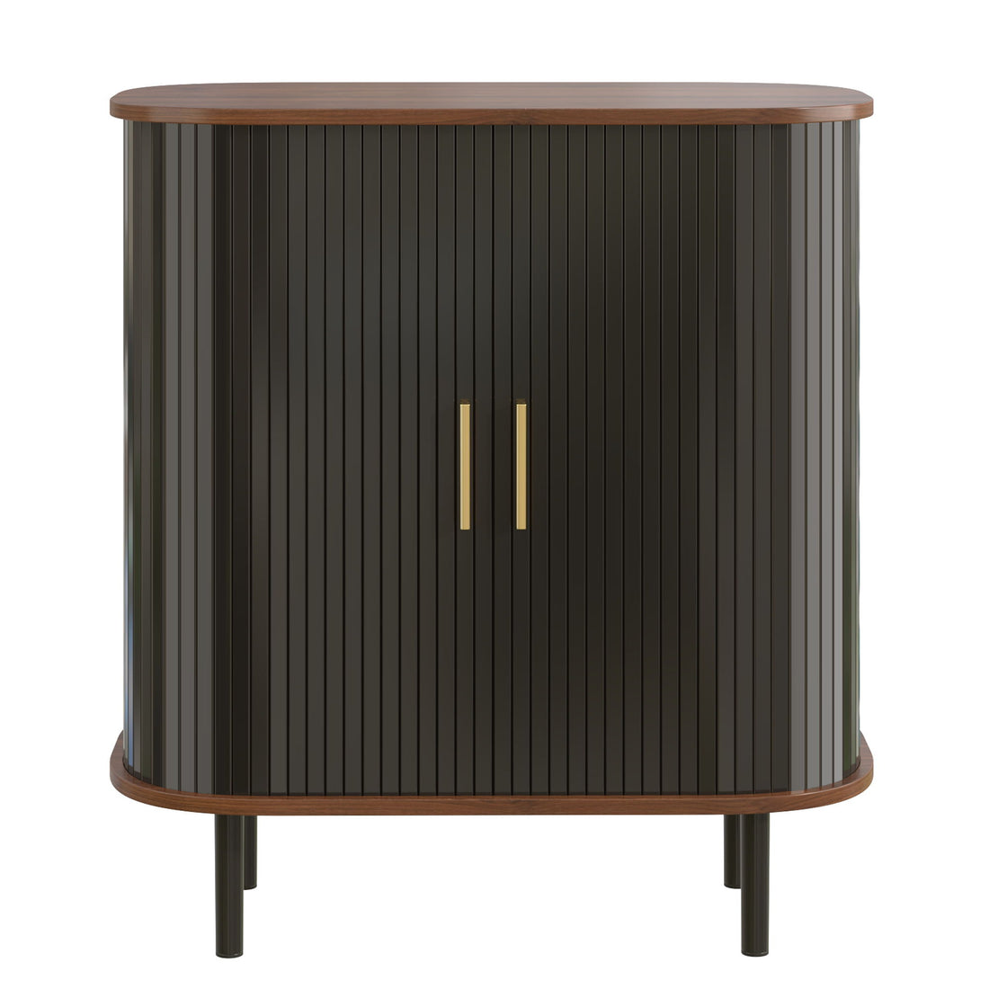 Fluted Wine Bar Cabinet With 8 Grid Wine Rack, 5 Level Adjustable Shelves, 2 Glass Holders