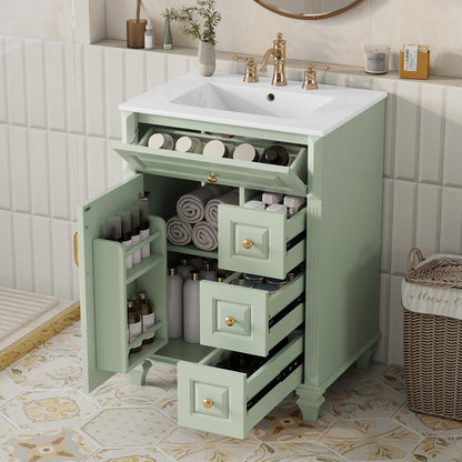 Freestanding Bathroom Vanity With Sink, 3 Drawers &amp; Flip-Out Drawer