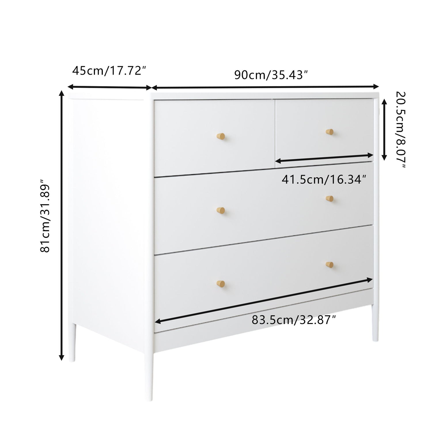4 Drawer Kids Dresser With Antique Brass Pulls - White
