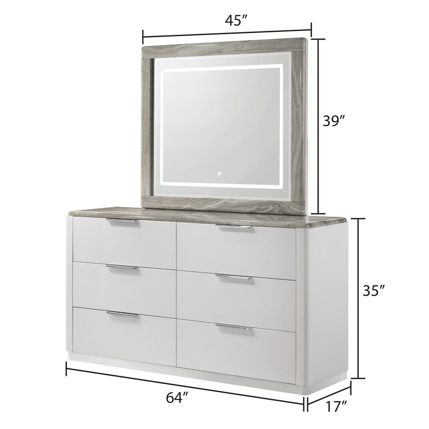 Jazz - LED Mirror With Touch Sensor Switch (Dresser Not Included) - White