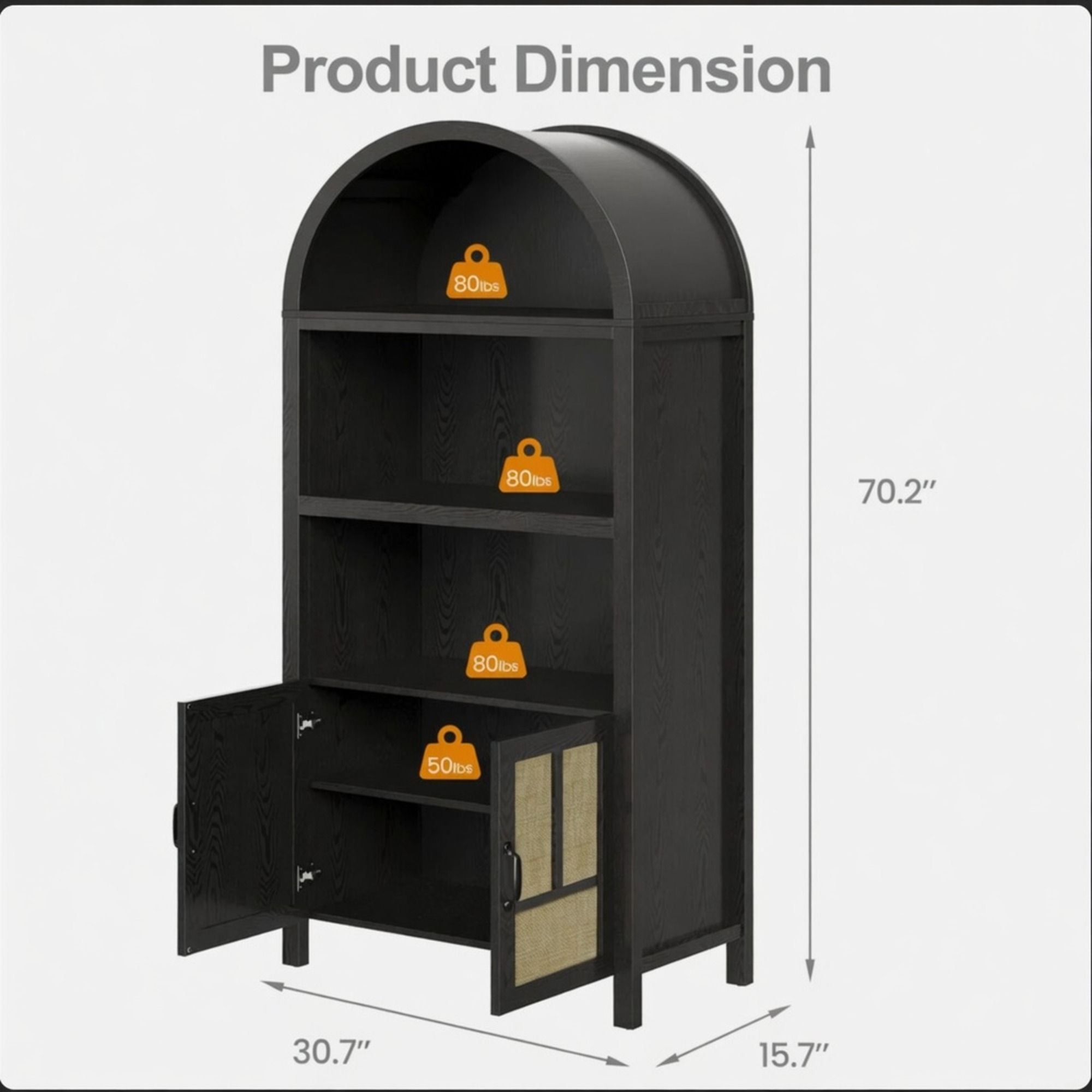 Arched Pantry Cabinet With Adjustable Storage &amp; Doors - Black