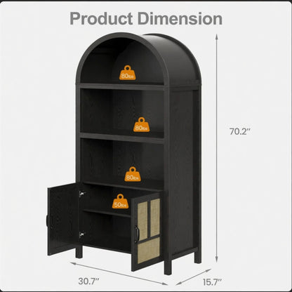 Arched Pantry Cabinet With Adjustable Storage &amp; Doors - Black