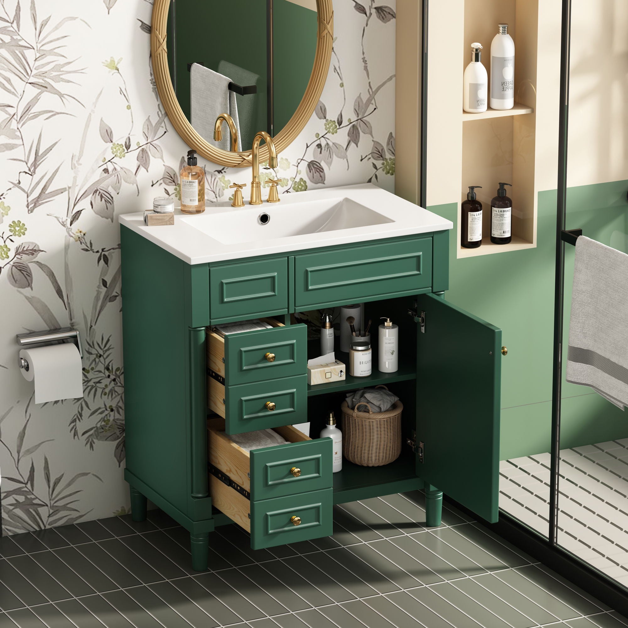 Bathroom Vanity With Sink, Freestanding Storage Cabinet &amp; 2 Drawers And Soft Closing Door, Solid Legs, Frame, Basin,