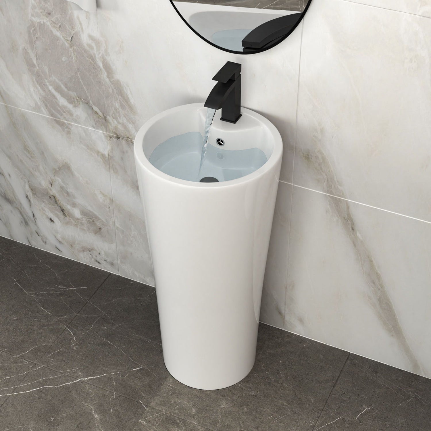 15&quot; Pedestal Sink With Space Saving Design, Smooth Non Porous Surface For Powder Rooms - White