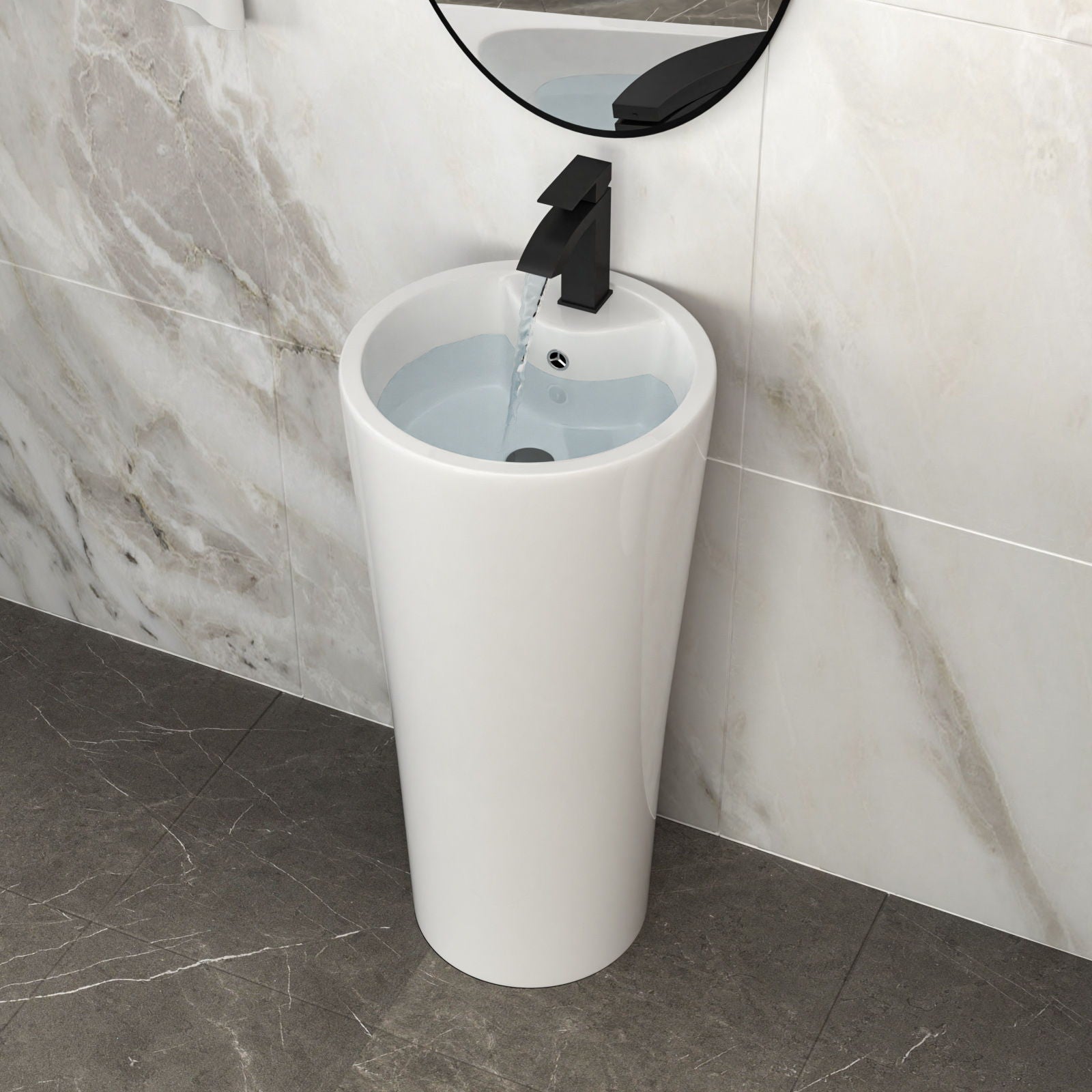 15&quot; Pedestal Sink With Space Saving Design, Smooth Non Porous Surface For Powder Rooms - White