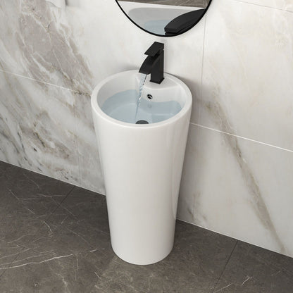15&quot; Pedestal Sink With Space Saving Design, Smooth Non Porous Surface For Powder Rooms - White