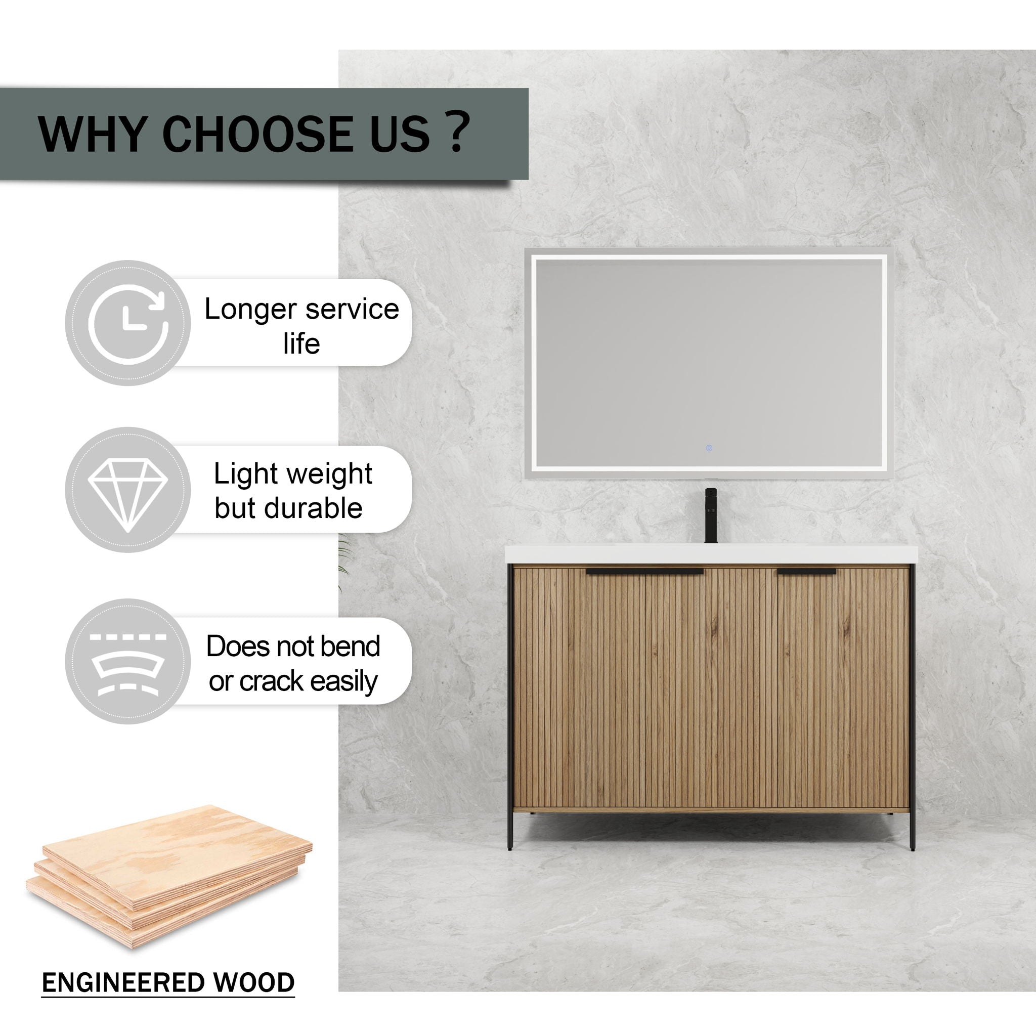 Modern Freestanding Bathroom Vanity With Resin Sink &amp; Soft Close Cabinet Doors