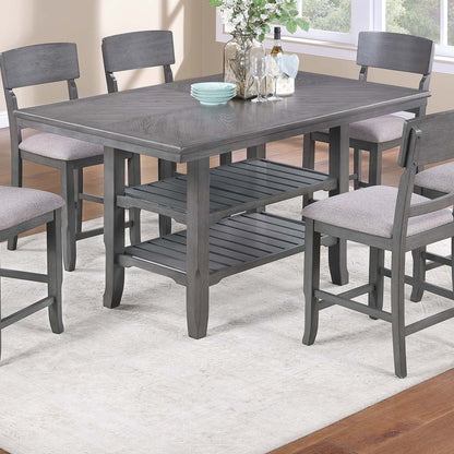7 Piece Counter Height Dining Set With Storage Shelves, Table &amp; 6 High Chairs - Gray