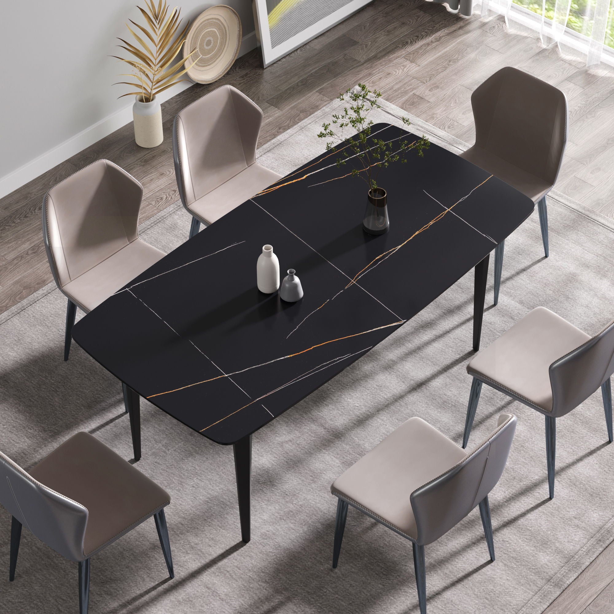 70.87&quot; Modern Artificial Stone Curved Metal Leg Dining Table, Can Accommodate 6-8 People