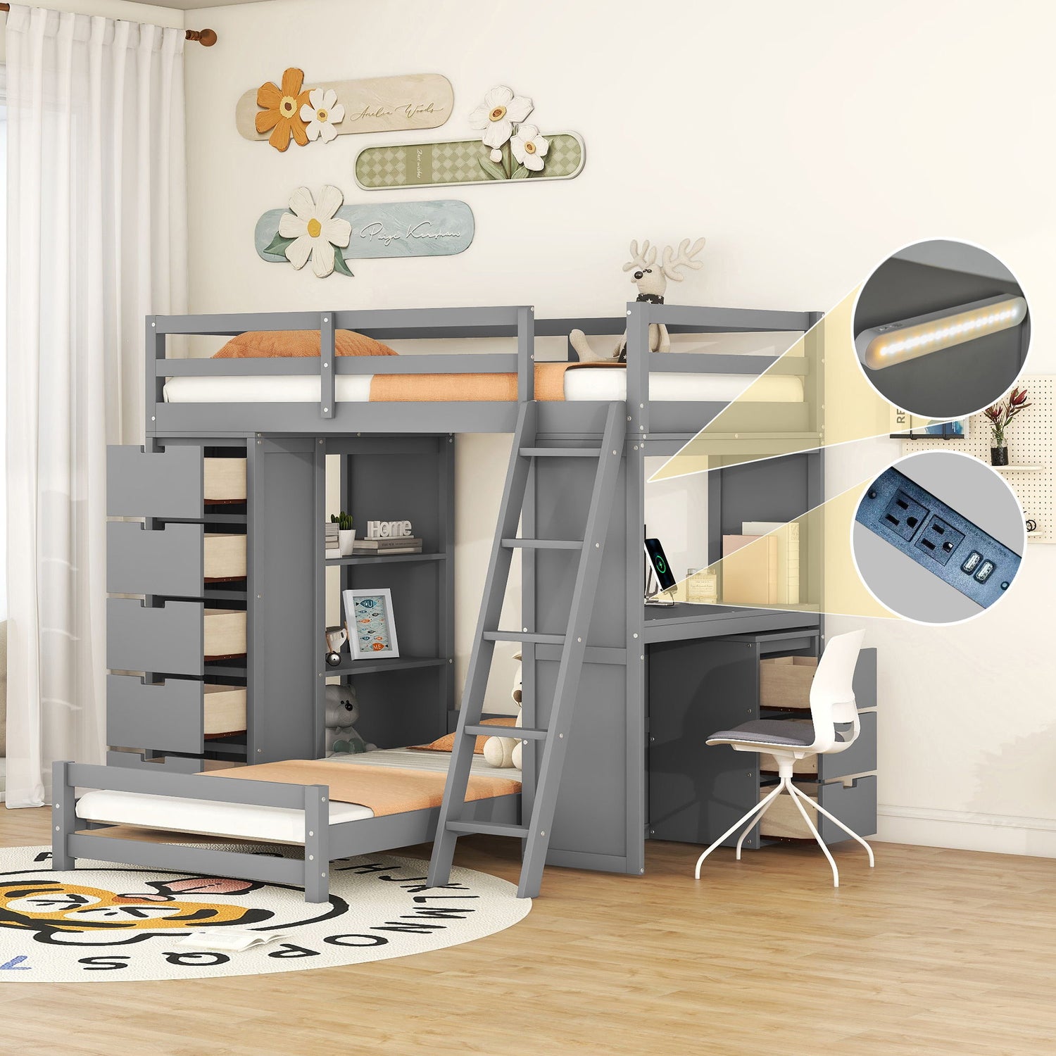 Bunk Bed With LED Light And USB Ports