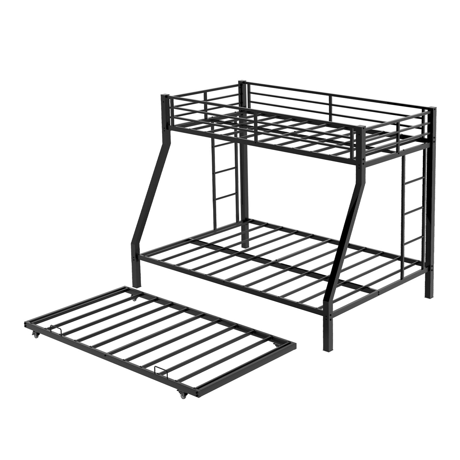 Bunk Bed For Kids, Convertible Frame With Ladders &amp; Guardrail