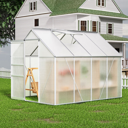 Walk-In Polycarbonate Greenhouse &amp; Roof Vent, Sliding Doors, Aluminum Hobby Hot House For Outdoor