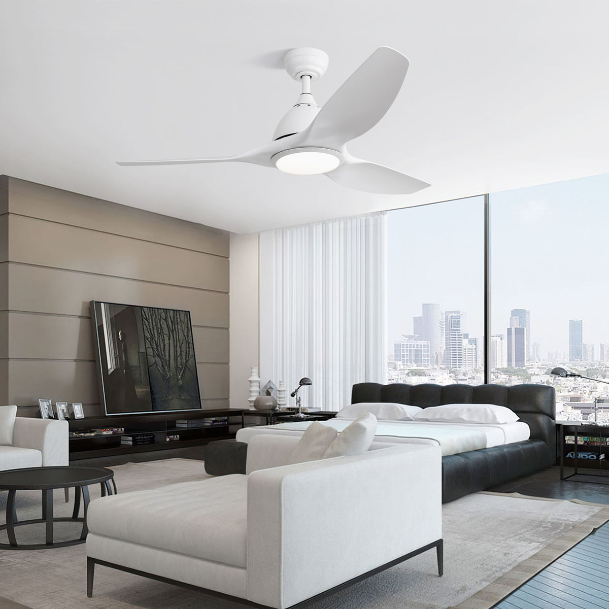 Ceiling Fan With Remote Control And LED Light, Blades, Reversible DC Motor For Indoor / Outdoor Use - White