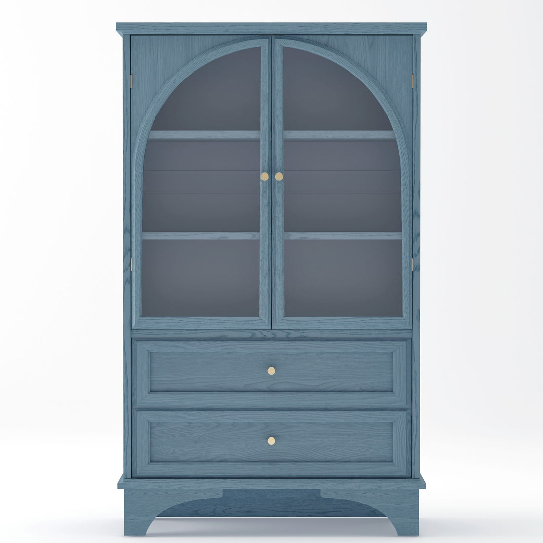 Glass Door Display Case With 2 Drawers And Adjustable Shelf