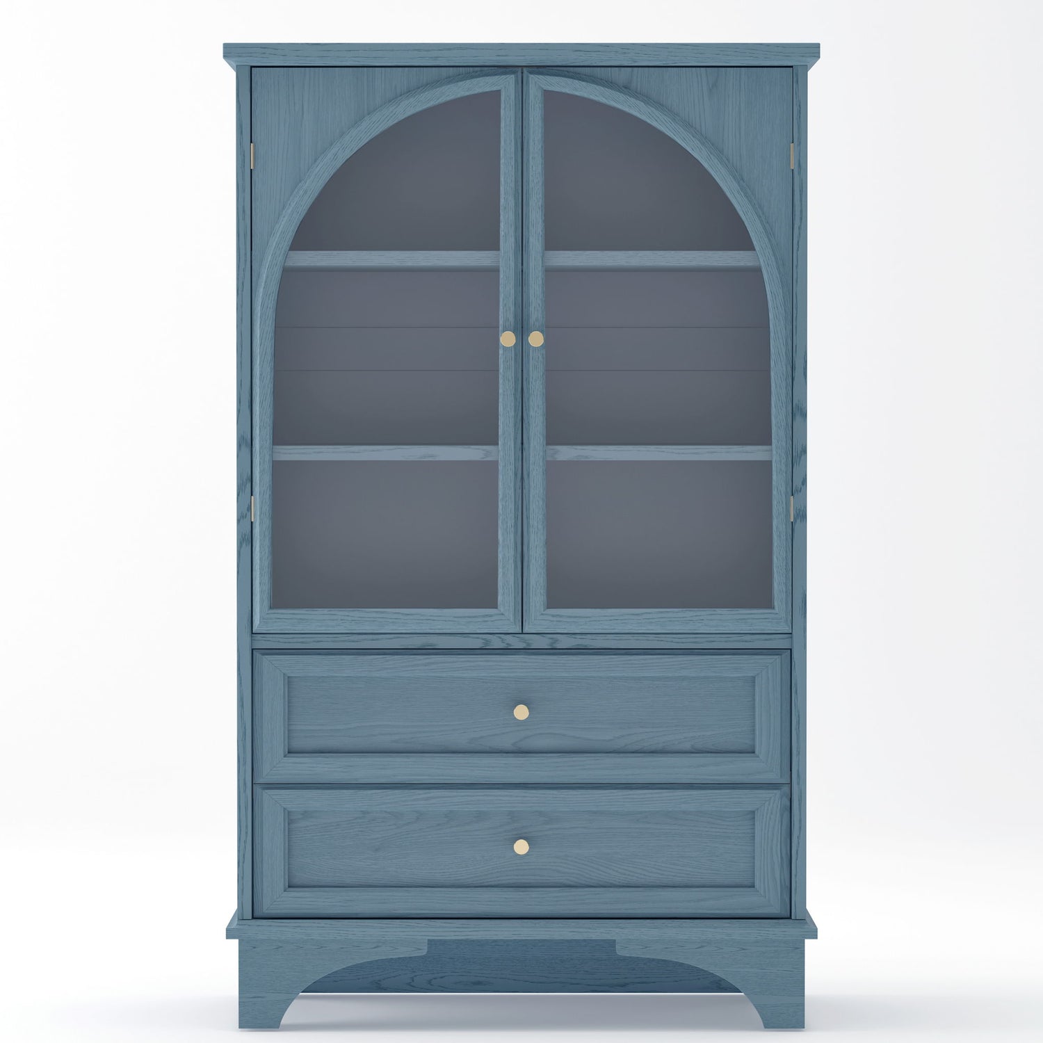 Glass Door Display Case With 2 Drawers And Adjustable Shelf