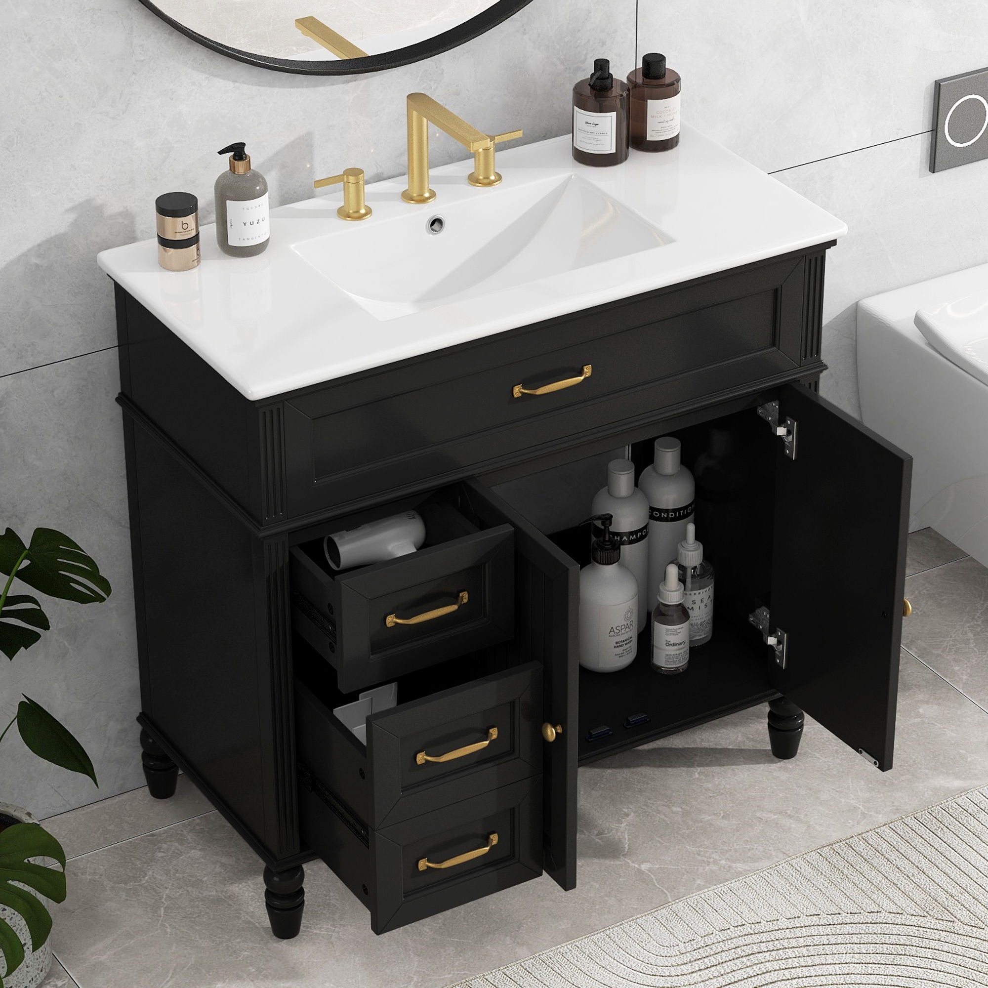 Bathroom Vanity With Sink, Freestanding Cabinet &amp; Drawers