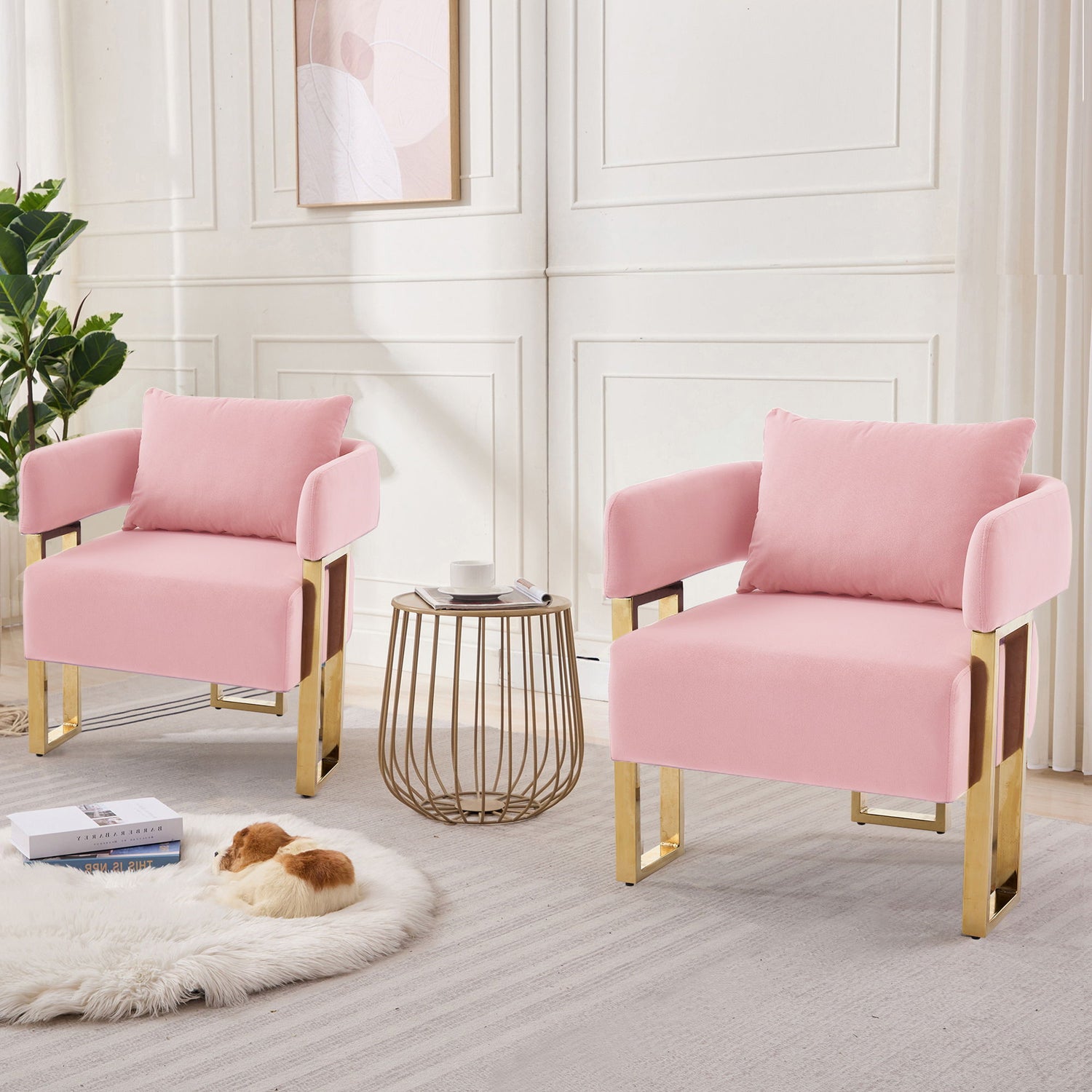Modern Classic Design Decorative Chair Teddy Fleece Upholstered And Metal Foot