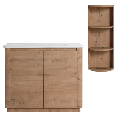 Freestanding Bathroom Vanity With Sink, 2 Soft Close Doors &amp; Storage Rack