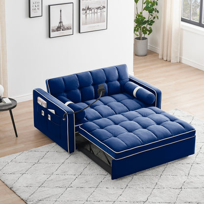 Modern Convertible Sleeper Sofa Couch With Pull Out Bed With Pillows &amp; Side Pockets For Small Space, Living Room