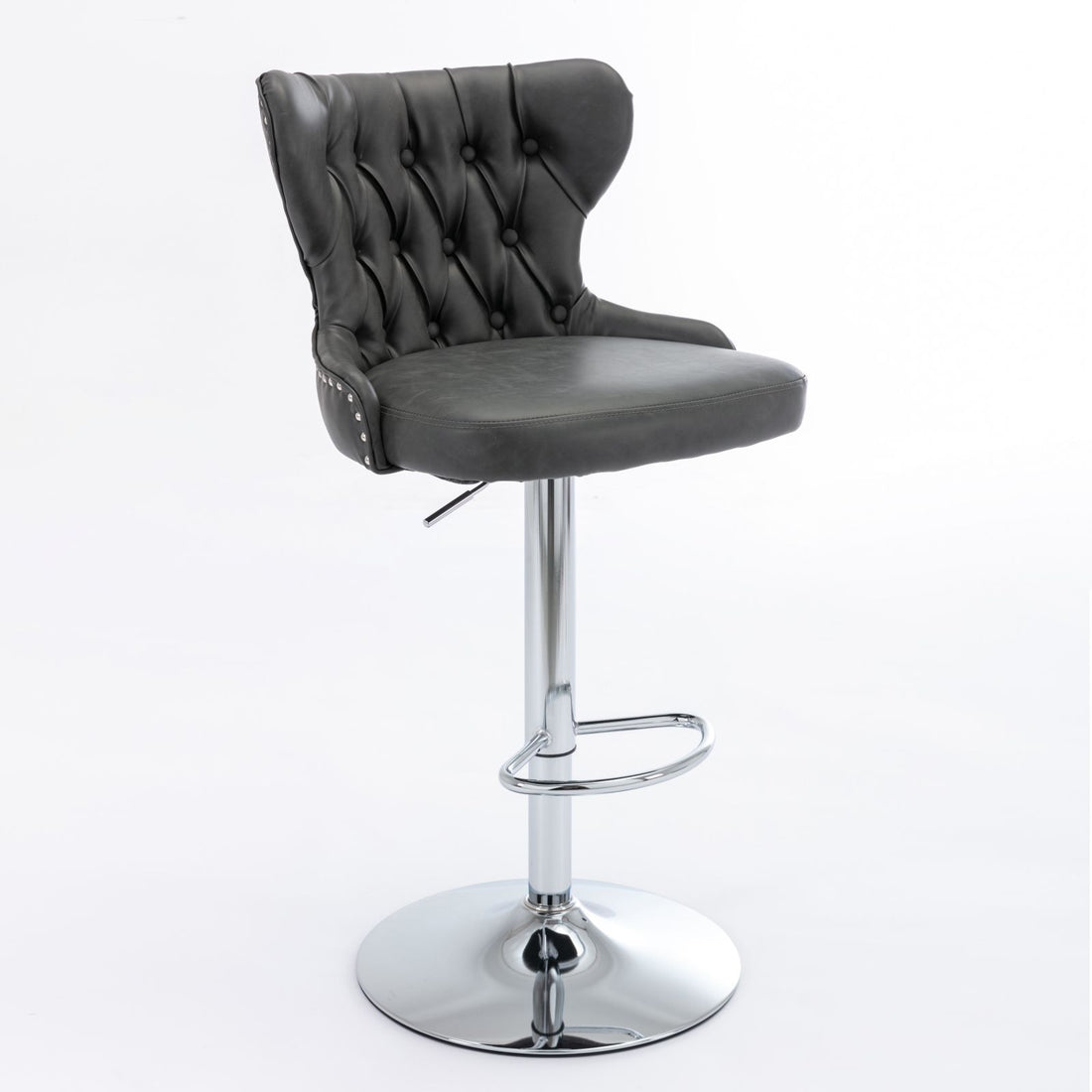Swivel Barstools Adjusatble Seat Height From 25-33&quot;, Modern Upholstered Chrome Base Bar Stools With Backs Comfortable Tufted For Home Pub And Kitchen Island