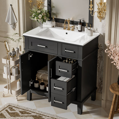 Modern Bathroom Vanity With Sink, Storage Cabinet, Soft Close Doors, Deep &amp; Standard Drawers