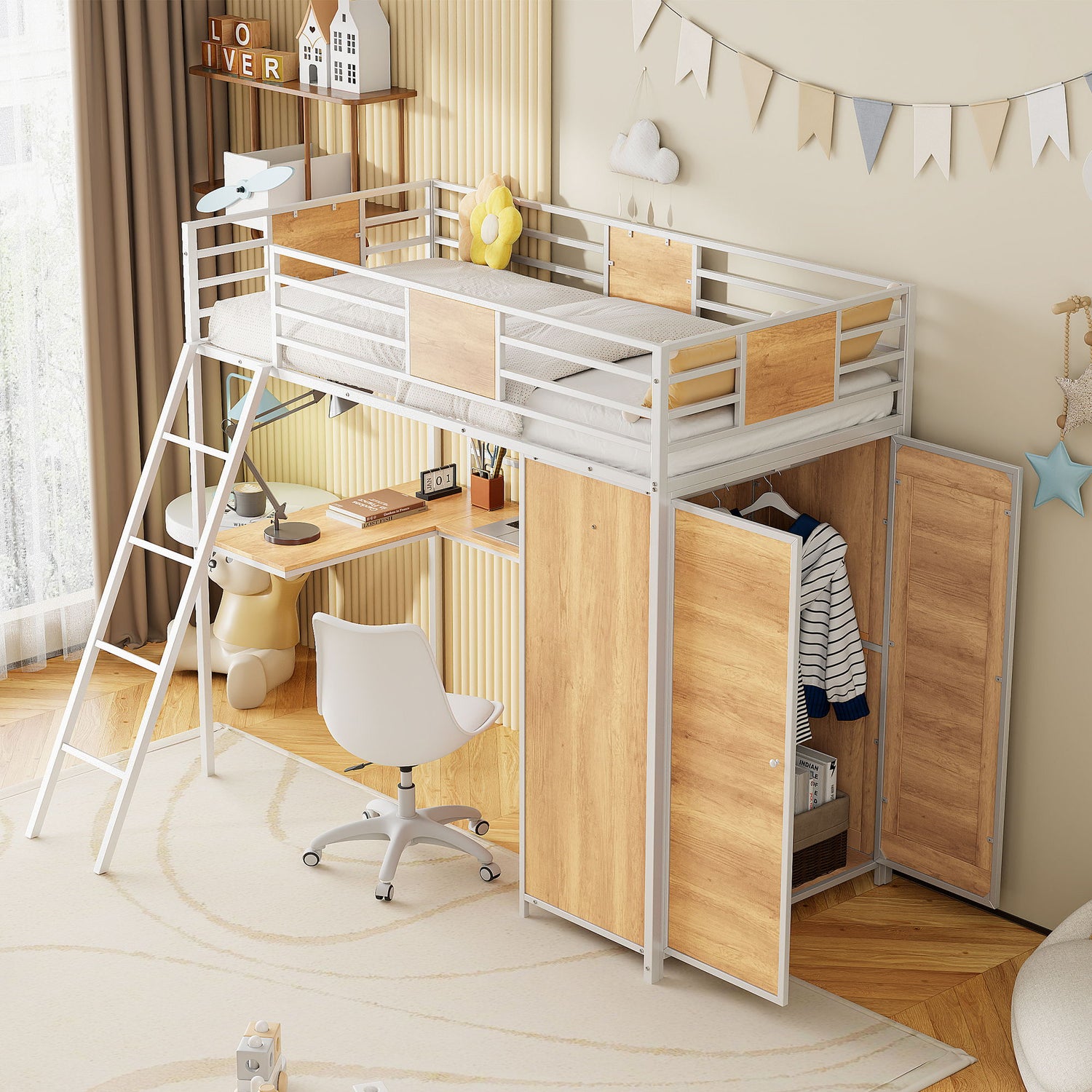 Loft Bed With L Shape Desk And Wardrobe