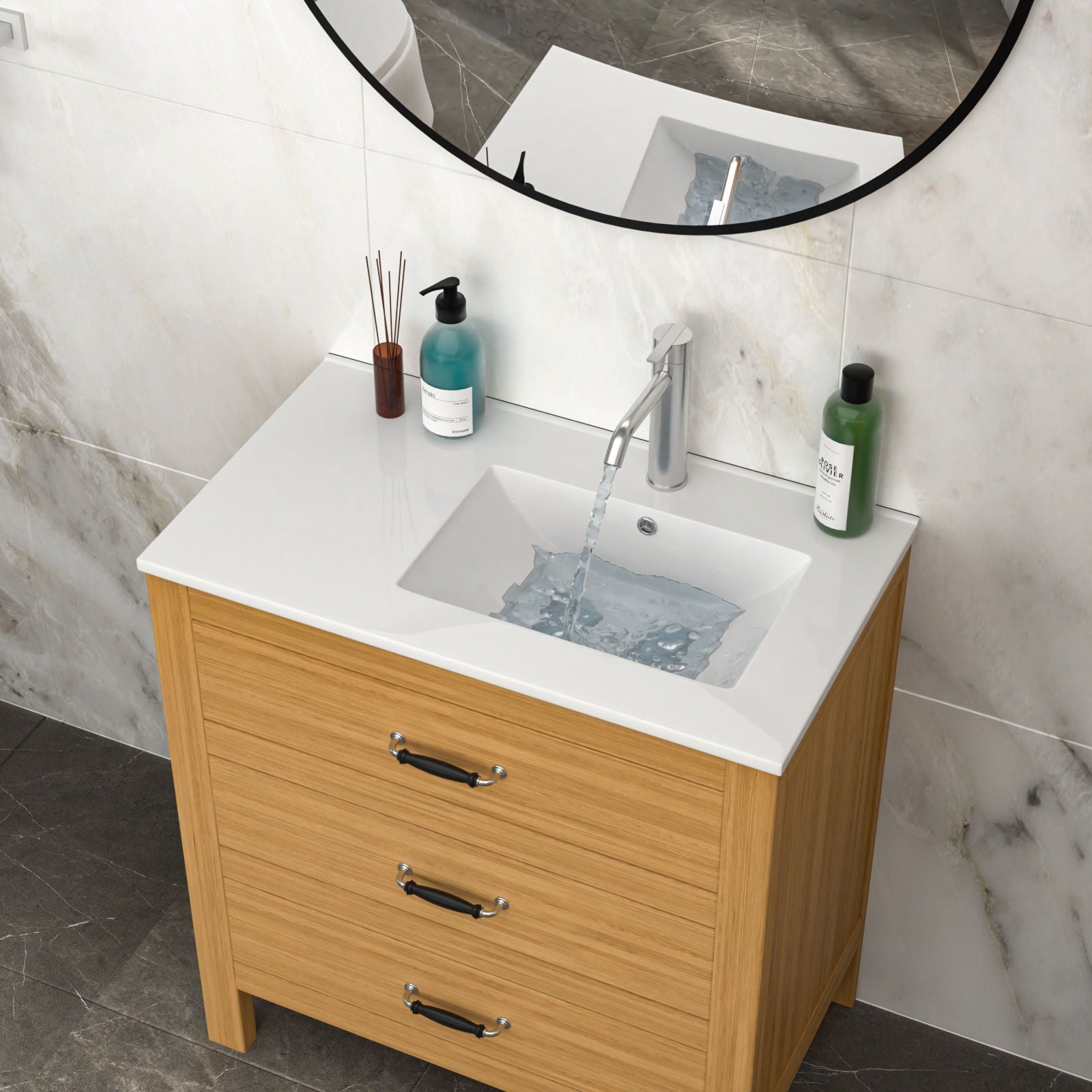 Rectangular Single Vanity Top With 1 Faucet Hole And Overflow, 32&quot; X 18&quot;, Spacious Left Countertop For Storage - White