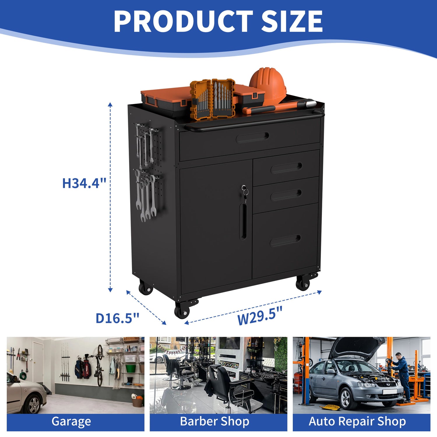 Rolling Tool Cabinet Heavy Duty Garage Storage With Lockable Doors &amp; Drawers