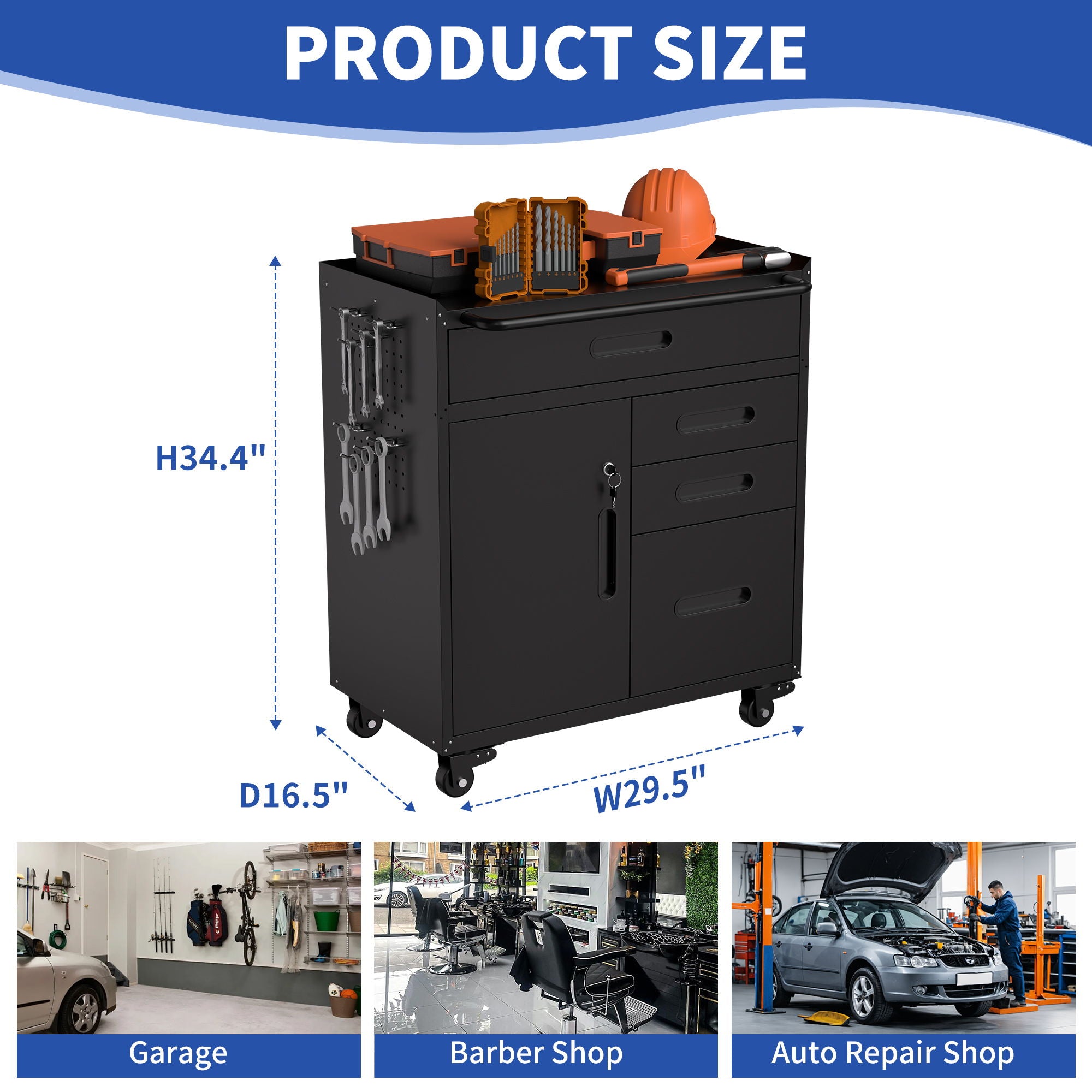 Rolling Tool Cabinet Heavy Duty Garage Storage With Lockable Doors &amp; Drawers