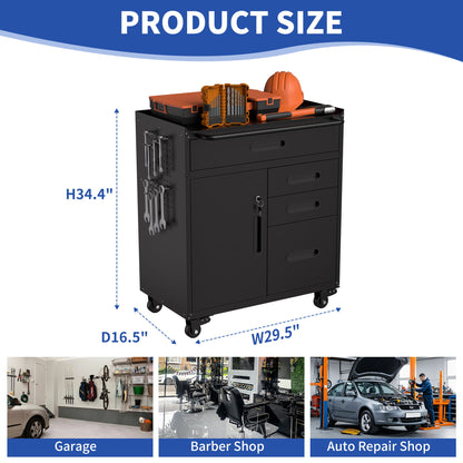 Rolling Tool Cabinet Heavy Duty Garage Storage With Lockable Doors &amp; Drawers