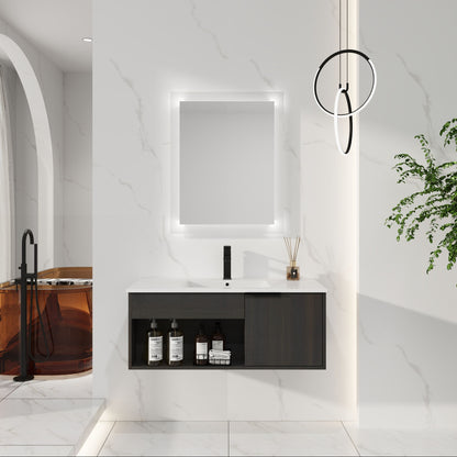 Wall Mounted Floating Bathroom Vanity With Open Shelf &amp; Soft Close Door