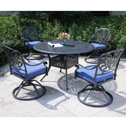 Round 48.03&quot; Long Aluminum Dining Set With Cushions