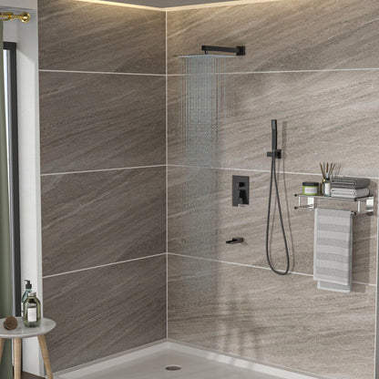 Wall Mounted Square Shower System With Waterfall Tub Spout And 12&quot; Shower Head - Oil-Rubbed Bronze