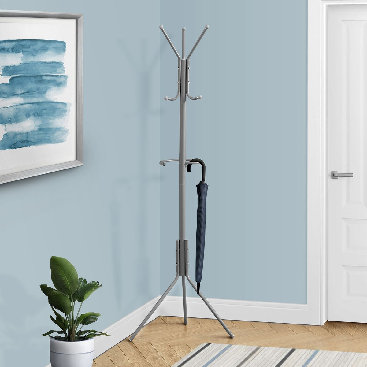 Coat Rack, Hall Tree, Free Standing, Hanging Bar, 6 Hooks, Entryway, Contemporary &amp; Modern