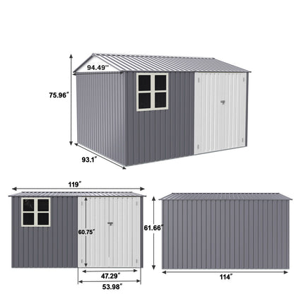 8 0 Ft Outdoor Storage Garden Tool Shed With Thickened Galvanized Steel With Sloped Roof &amp; Double Lockable Door Storage Shed Large With 6 Vents - Gray