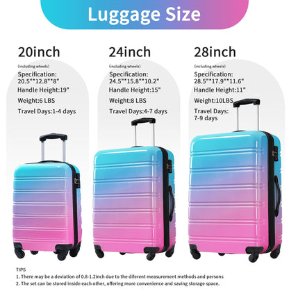 Hardshell Luggage Sets 3 Piece Gradient Color Expandable Suitcase With Spinner Wheels And Tsa Lock Lightweight 20&quot; 24&quot; 28&quot; Available