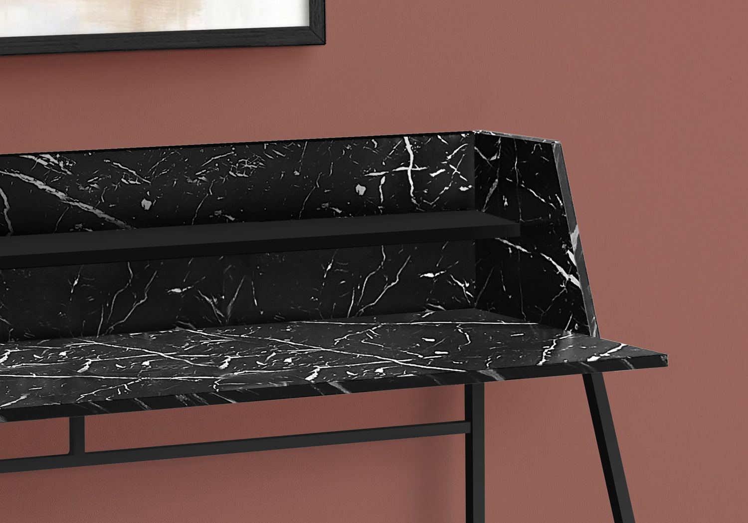 Computer Desk For Home Office, Laptop, Storage Shelves, Marble Look Contemporary &amp; Modern