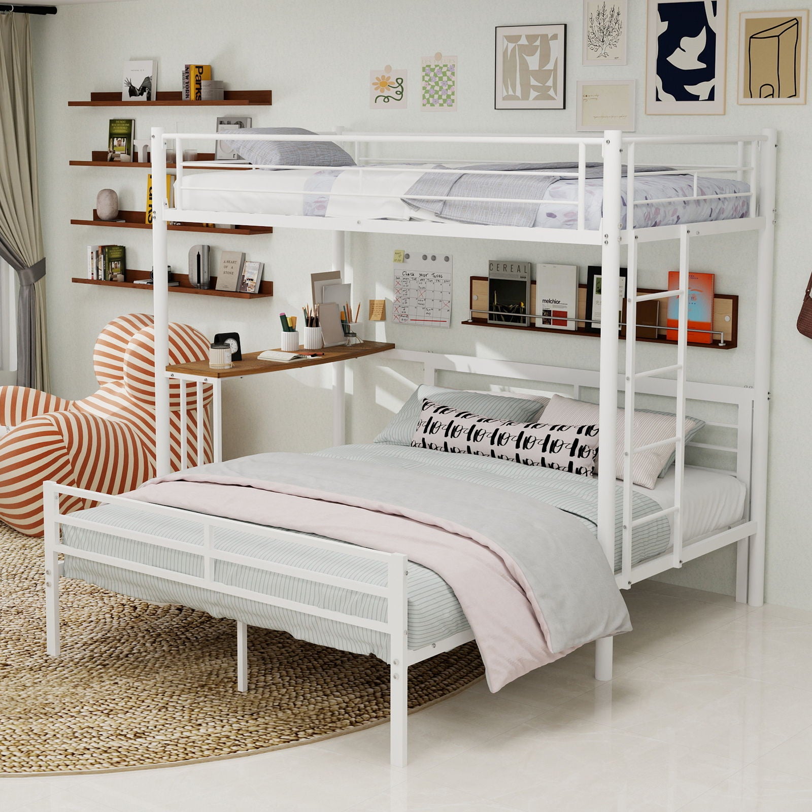 Bunk Bed With Built In Desk &amp; Guardrail Frame