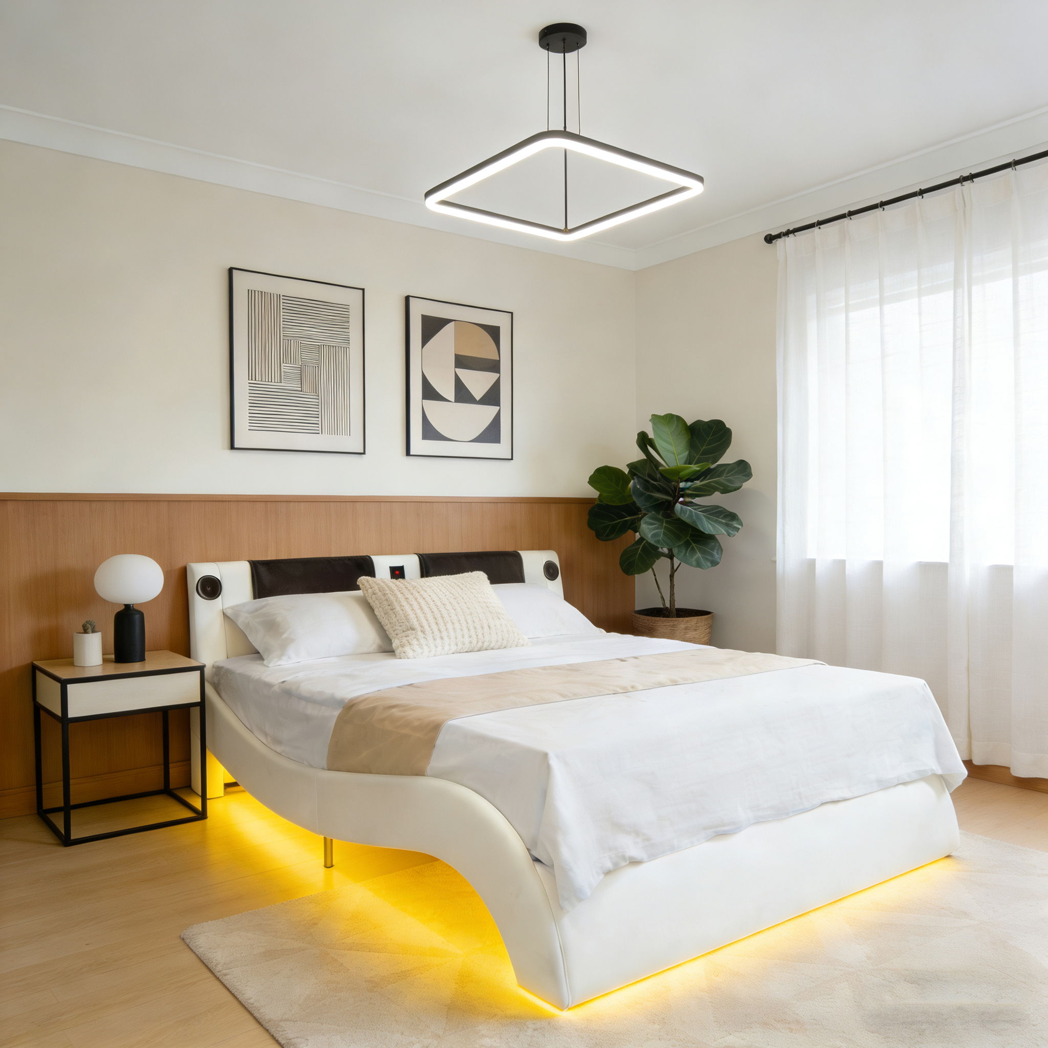 Platform Bed Frame With LED Lighting, tooth Music, Vibration Massage