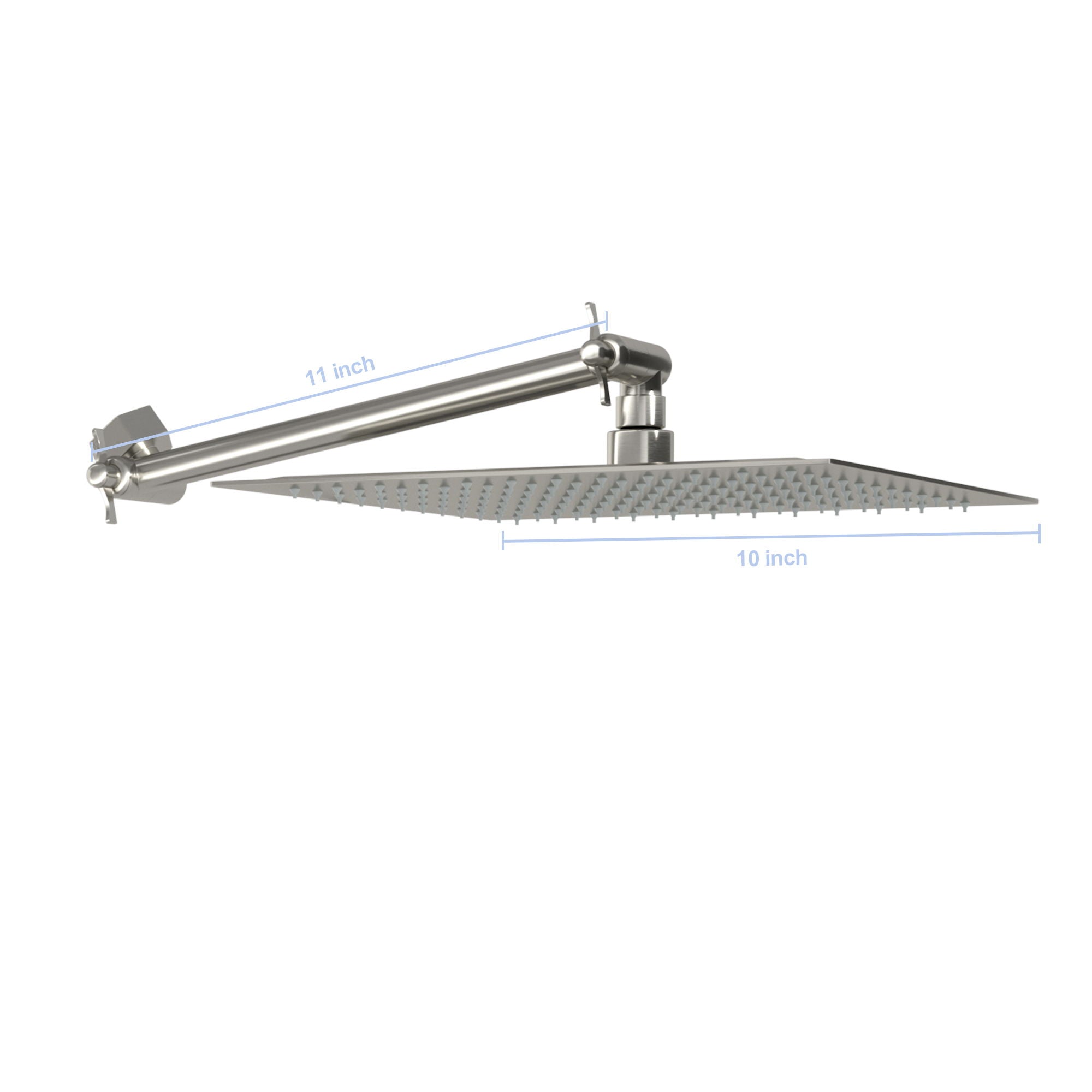 Luxury Rain Shower Head With Adjustable Arm, 10&quot; Square, Stainless Steel - Brushed Nickel