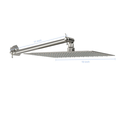 Luxury Rain Shower Head With Adjustable Arm, 10&quot; Square, Stainless Steel - Brushed Nickel
