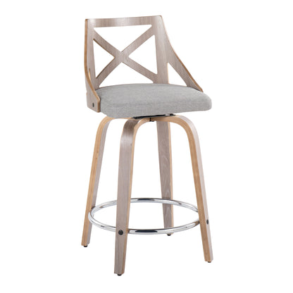 Charlotte - Farmhouse Fixed Height Counter Stool &amp; Swivel With Round Footrest (Set of 2)