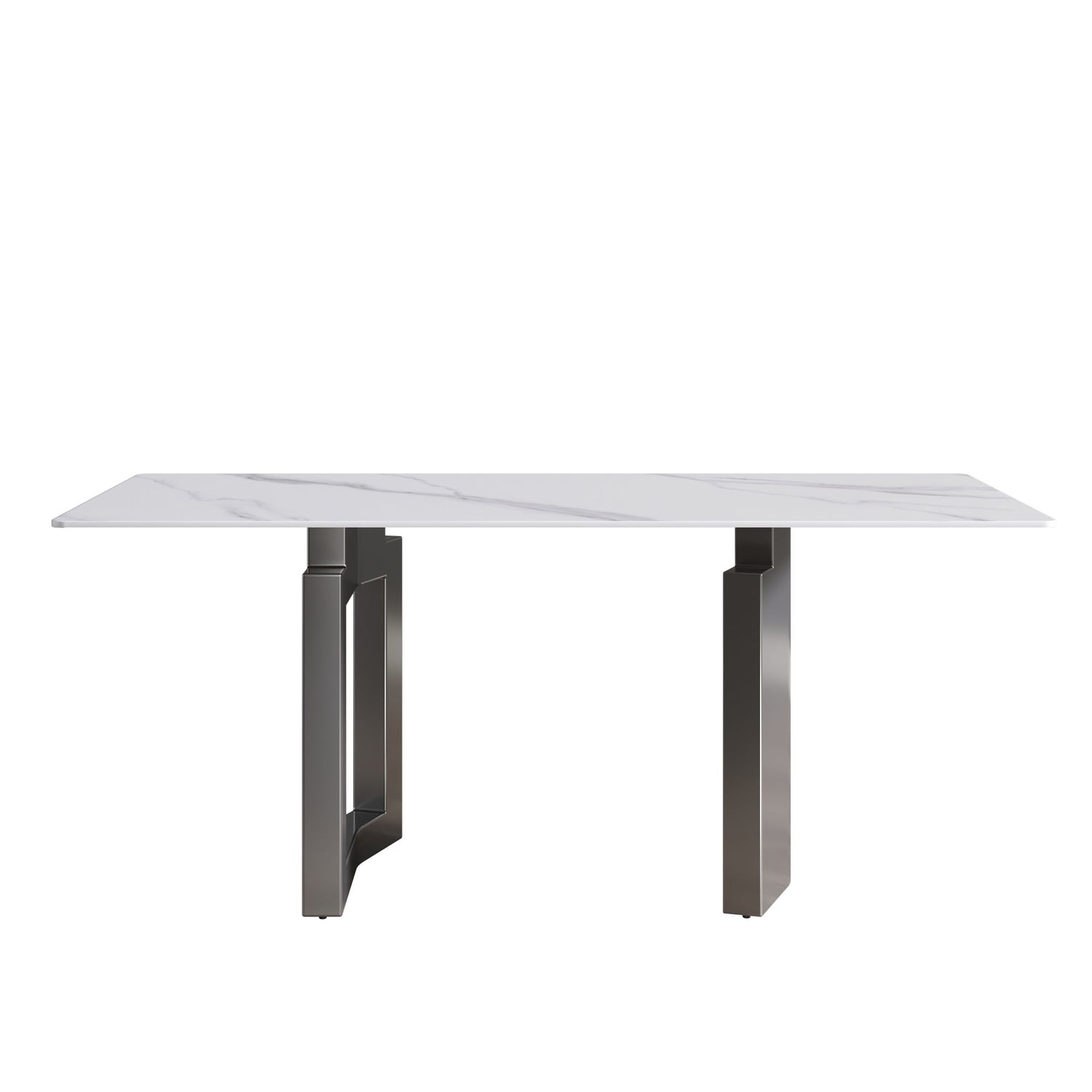 70.87&quot; Modern Artificial Stone White Straight Edge Black Metal Leg Dining Table - White / Black