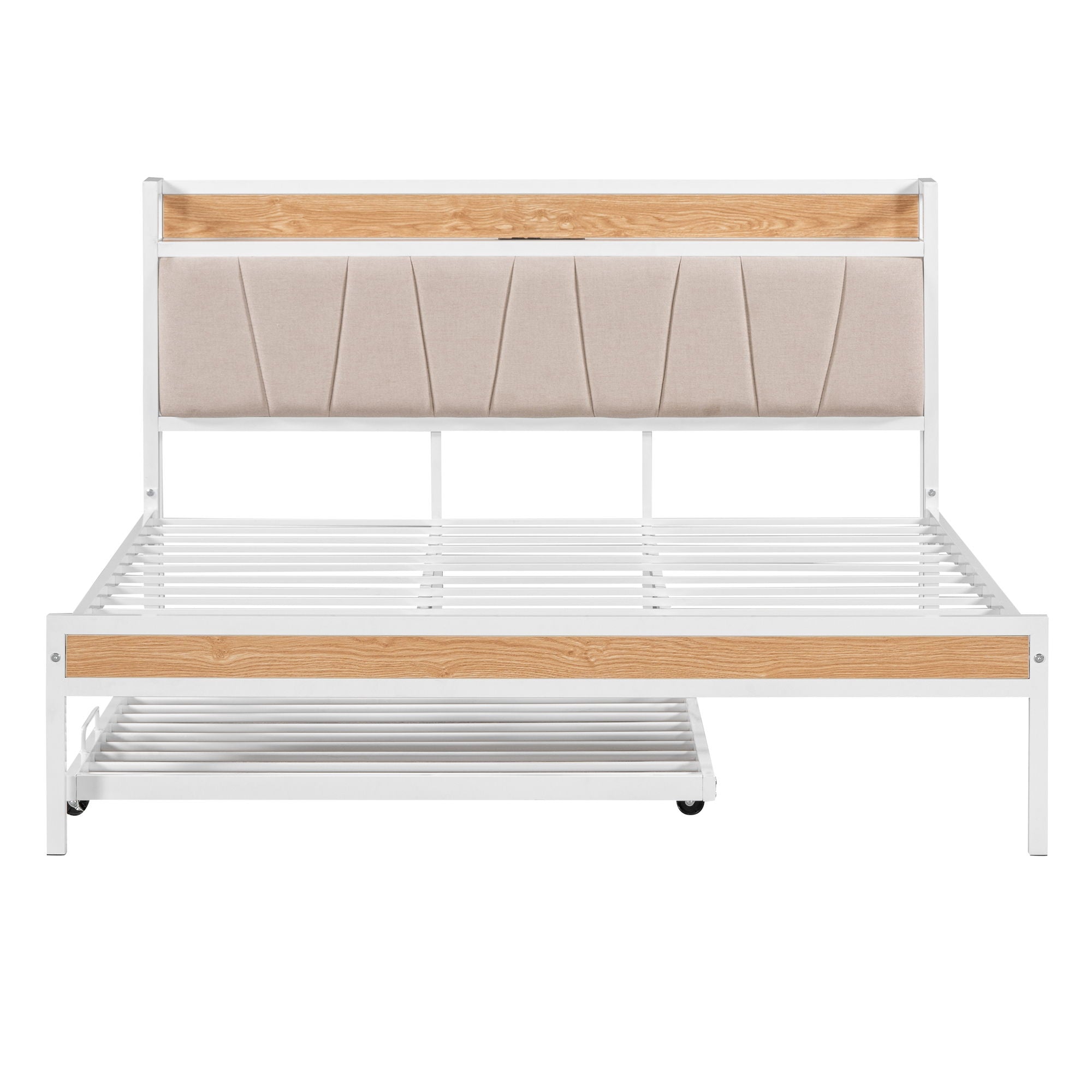 Platform Bed Frame With Trundle, USB Ports And Slat Support, No Box Spring Needed