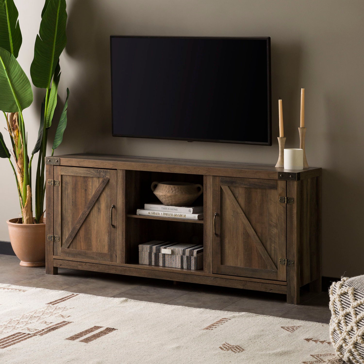 Farmhouse Barn Door TV Stand For TVs Up To 65&quot;