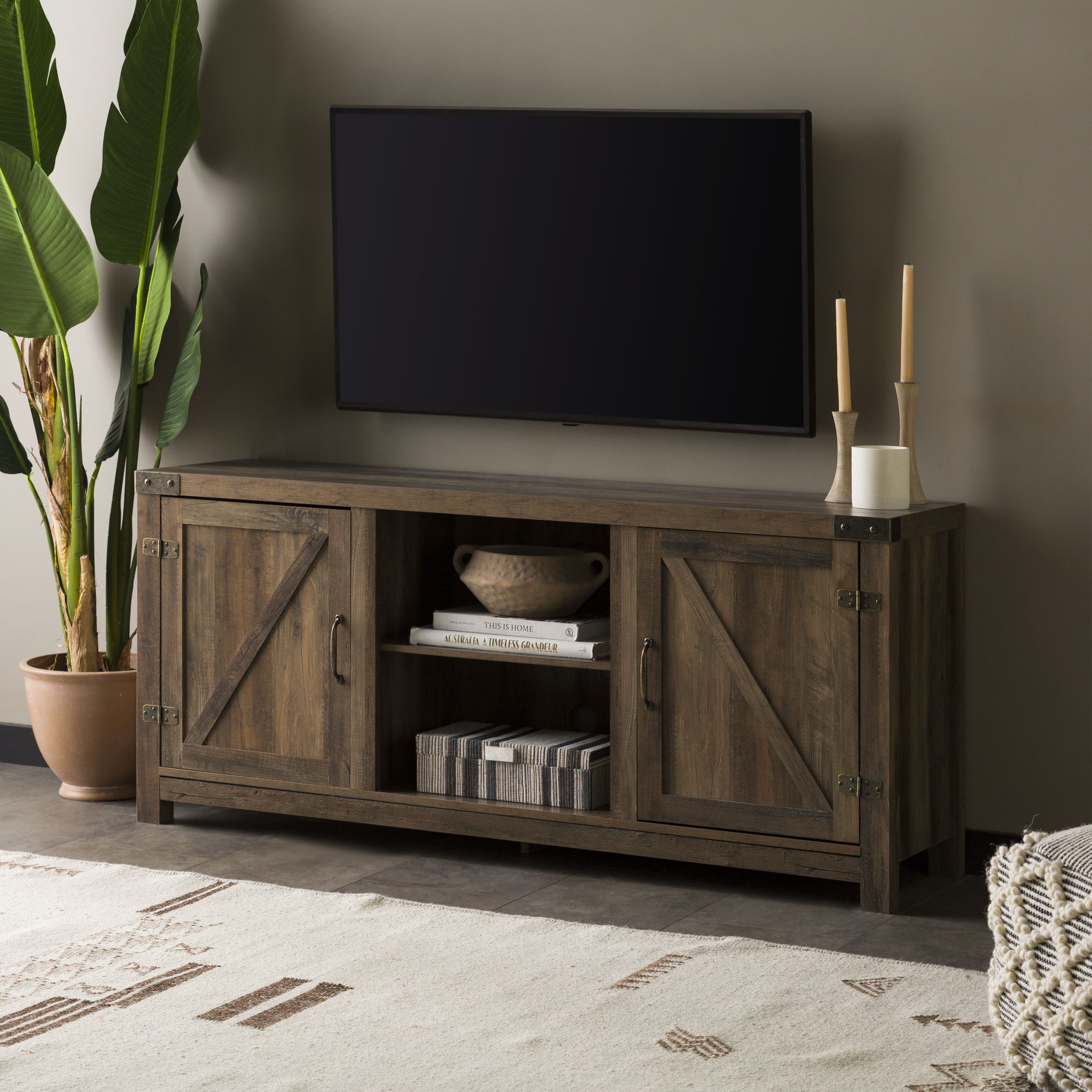 Farmhouse Barn Door TV Stand For TVs Up To 65&quot;